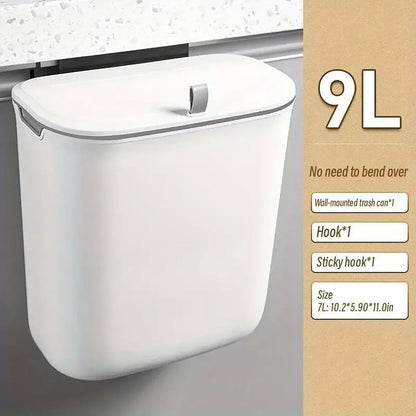Wall Mounted Hanging Wastebasket with Sliding Lid for Kitchen and Bathroom Use - 7L V528-GARBAGE-CAN-7L-574162