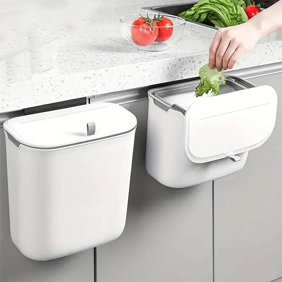 Wall Mounted Hanging Wastebasket with Sliding Lid for Kitchen and Bathroom Use - 7L V528-GARBAGE-CAN-7L-574162