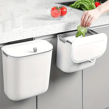 Wall Mounted Hanging Wastebasket with Sliding Lid for Kitchen and Bathroom Use - 7L V528-GARBAGE-CAN-7L-574162