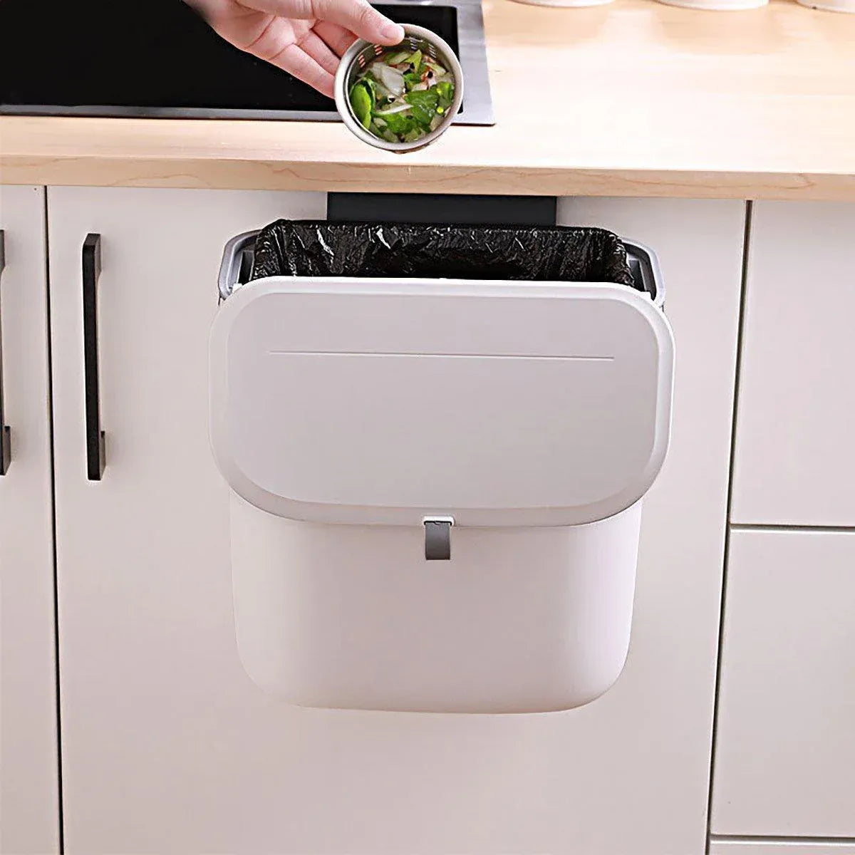 Wall Mounted Hanging Wastebasket with Sliding Lid for Kitchen and Bathroom Use - 7L V528-GARBAGE-CAN-7L-574162