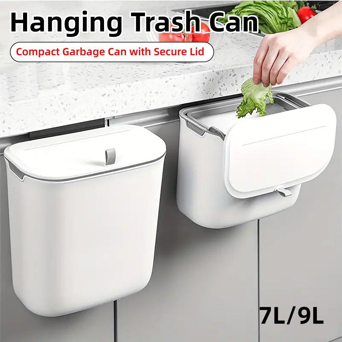 Wall Mounted Hanging Wastebasket with Sliding Lid for Kitchen and Bathroom Use - 9L V528-GARBAGE-CAN-9L-816397