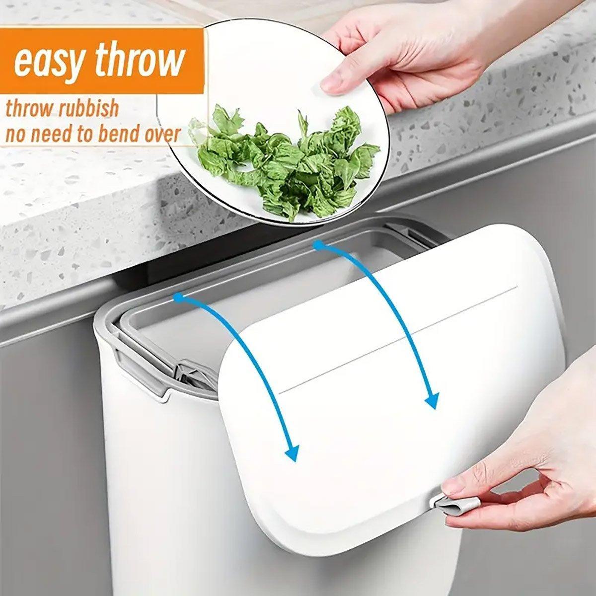 Wall Mounted Hanging Wastebasket with Sliding Lid for Kitchen and Bathroom Use - 9L V528-GARBAGE-CAN-9L-816397