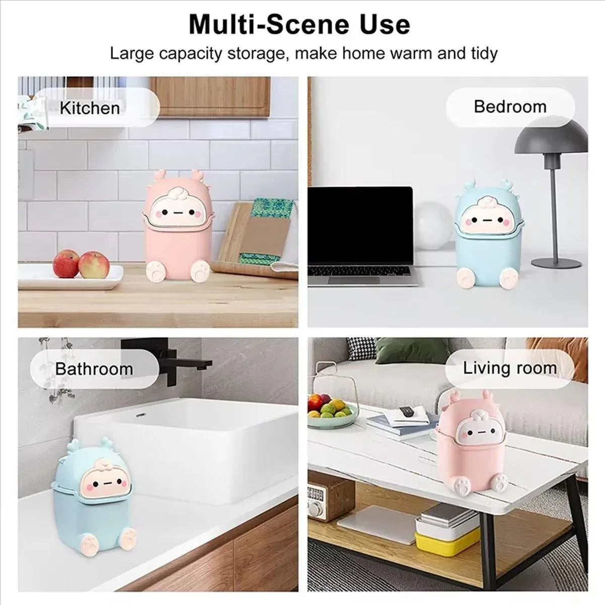 Mini Monster Trash Can Desktop Flip Top Garbage Bin Small Plastic Waste Basket - Light Blue V528-GARBAGE-DRUM-LIGHT-BLUE-368574