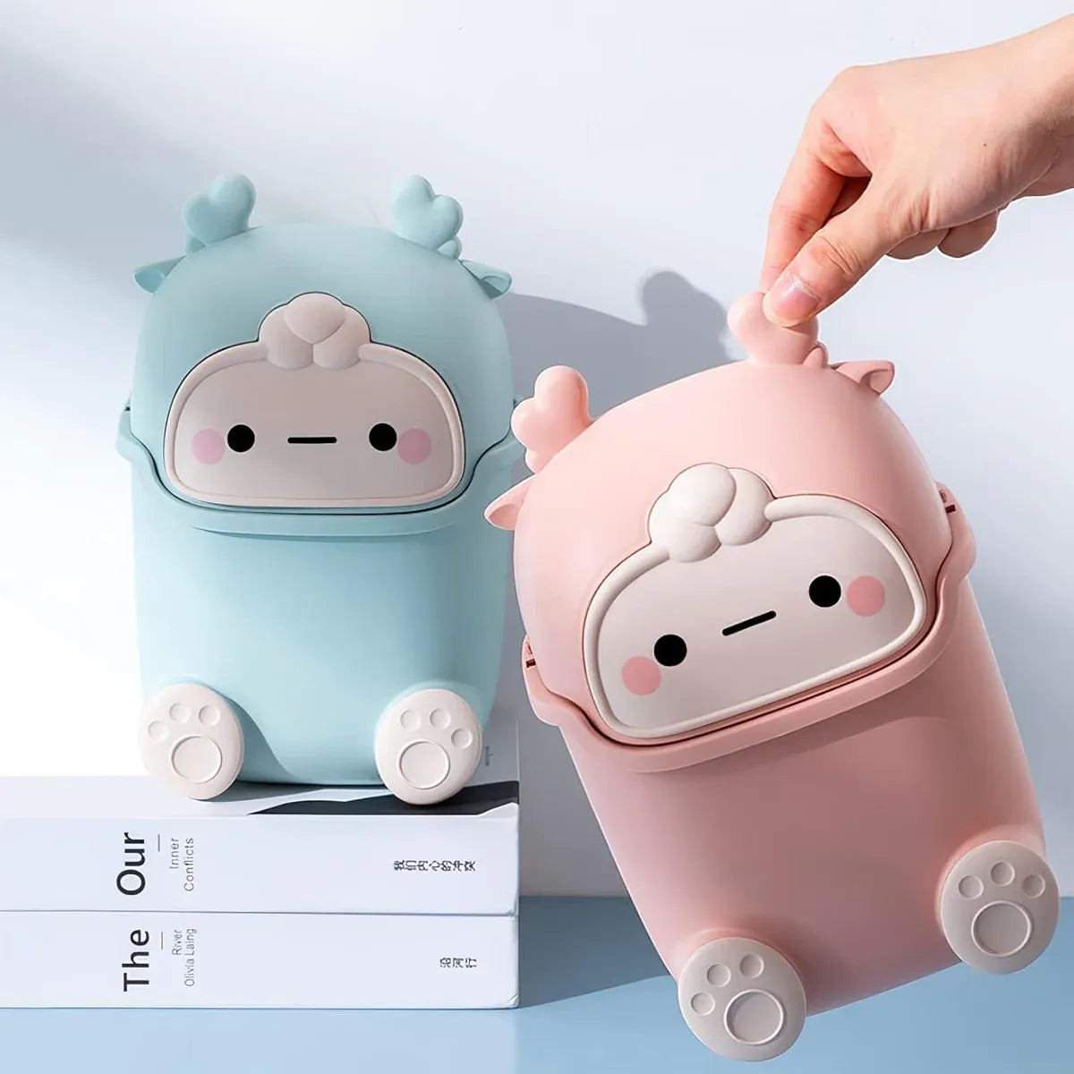 Mini Monster Trash Can Desktop Flip Top Garbage Bin Small Plastic Waste Basket - Light Blue V528-GARBAGE-DRUM-LIGHT-BLUE-368574