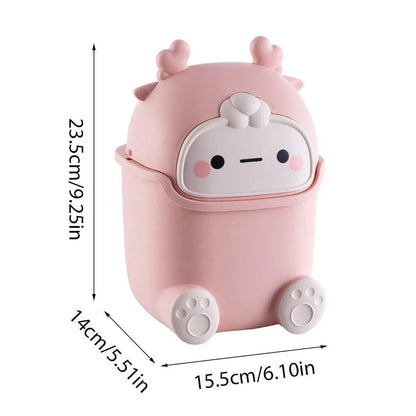 Mini Monster Trash Can Desktop Flip Top Garbage Bin Small Plastic Waste Basket - Pink V528-GARBAGE-DRUM-PINK-166572