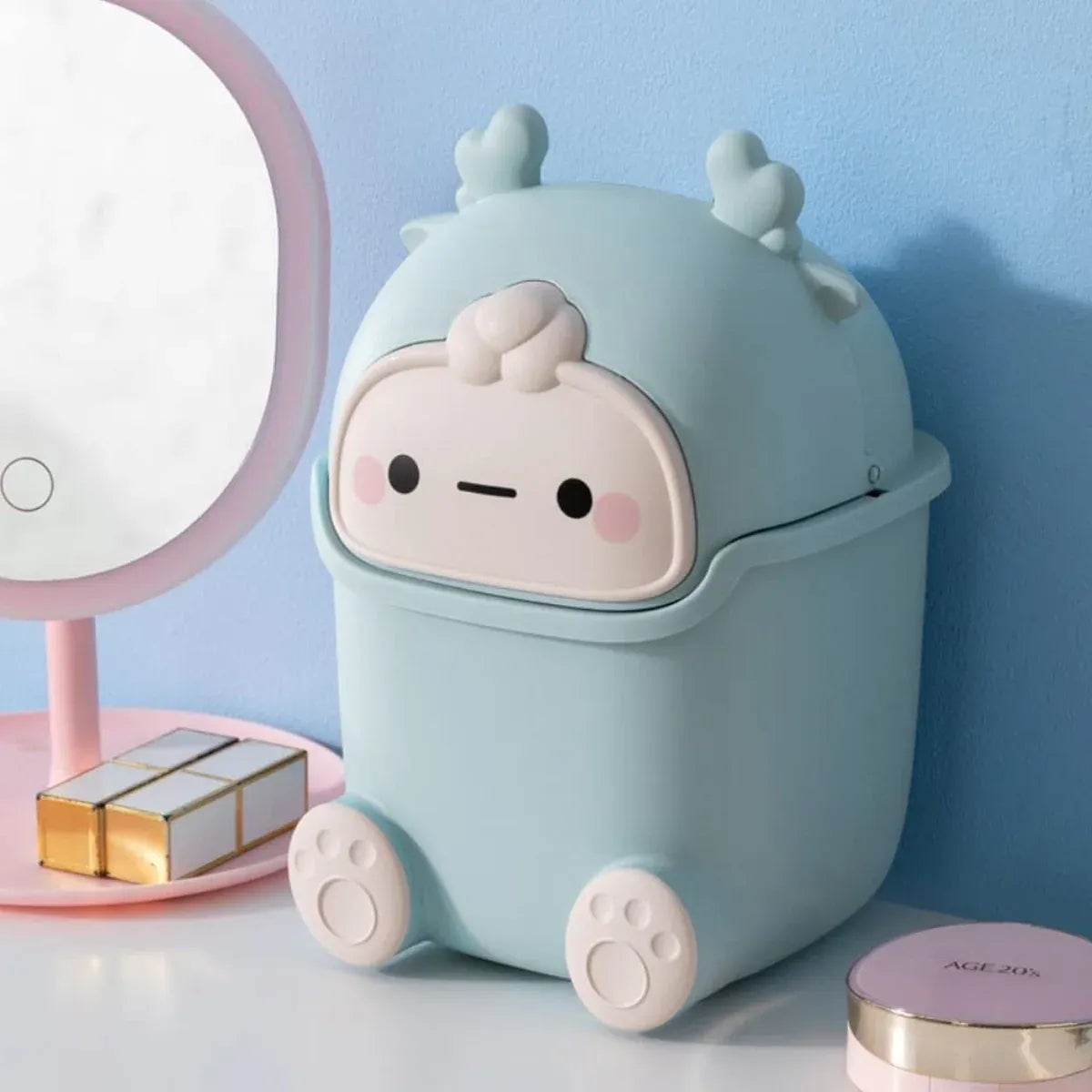 Mini Monster Trash Can Desktop Flip Top Garbage Bin Small Plastic Waste Basket - Pink V528-GARBAGE-DRUM-PINK-166572