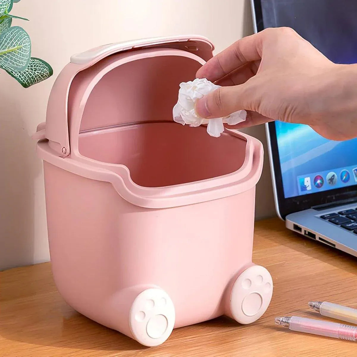 Mini Monster Trash Can Desktop Flip Top Garbage Bin Small Plastic Waste Basket - Pink V528-GARBAGE-DRUM-PINK-166572