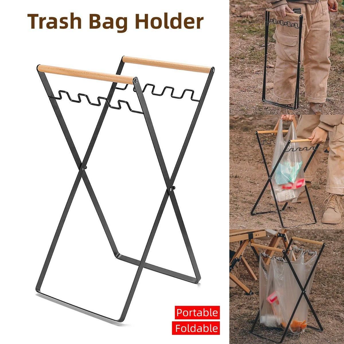 Outdoor Portable Wooden Folding Garbage Rack Picnic Barbecue Plastic Bag Holder V528-GARBAGE-RACK-BLACK-841147