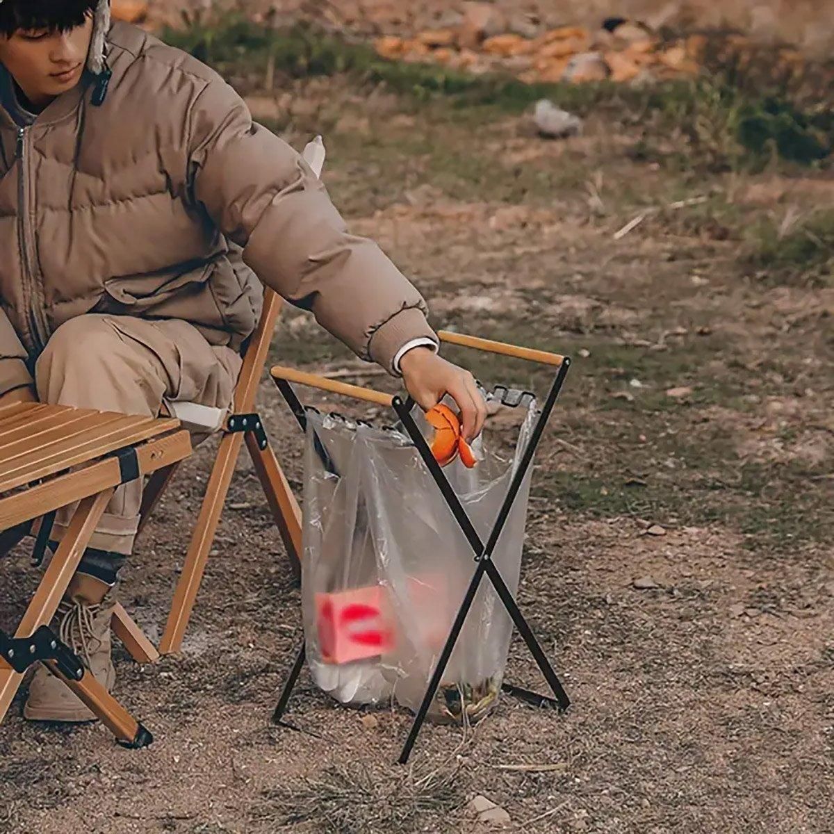 Outdoor Portable Wooden Folding Garbage Rack Picnic Barbecue Plastic Bag Holder V528-GARBAGE-RACK-BLACK-841147