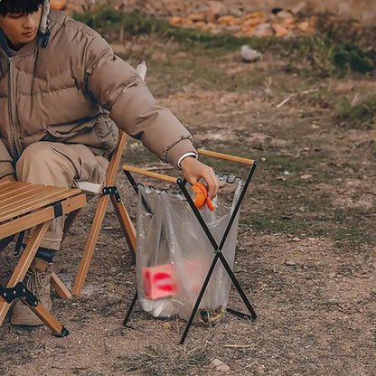 Outdoor Portable Wooden Folding Garbage Rack Picnic Barbecue Plastic Bag Holder V528-GARBAGE-RACK-BLACK-841147