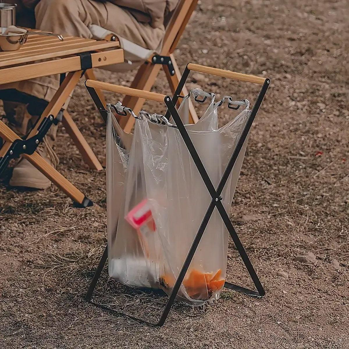 Outdoor Portable Wooden Folding Garbage Rack Picnic Barbecue Plastic Bag Holder V528-GARBAGE-RACK-BLACK-841147