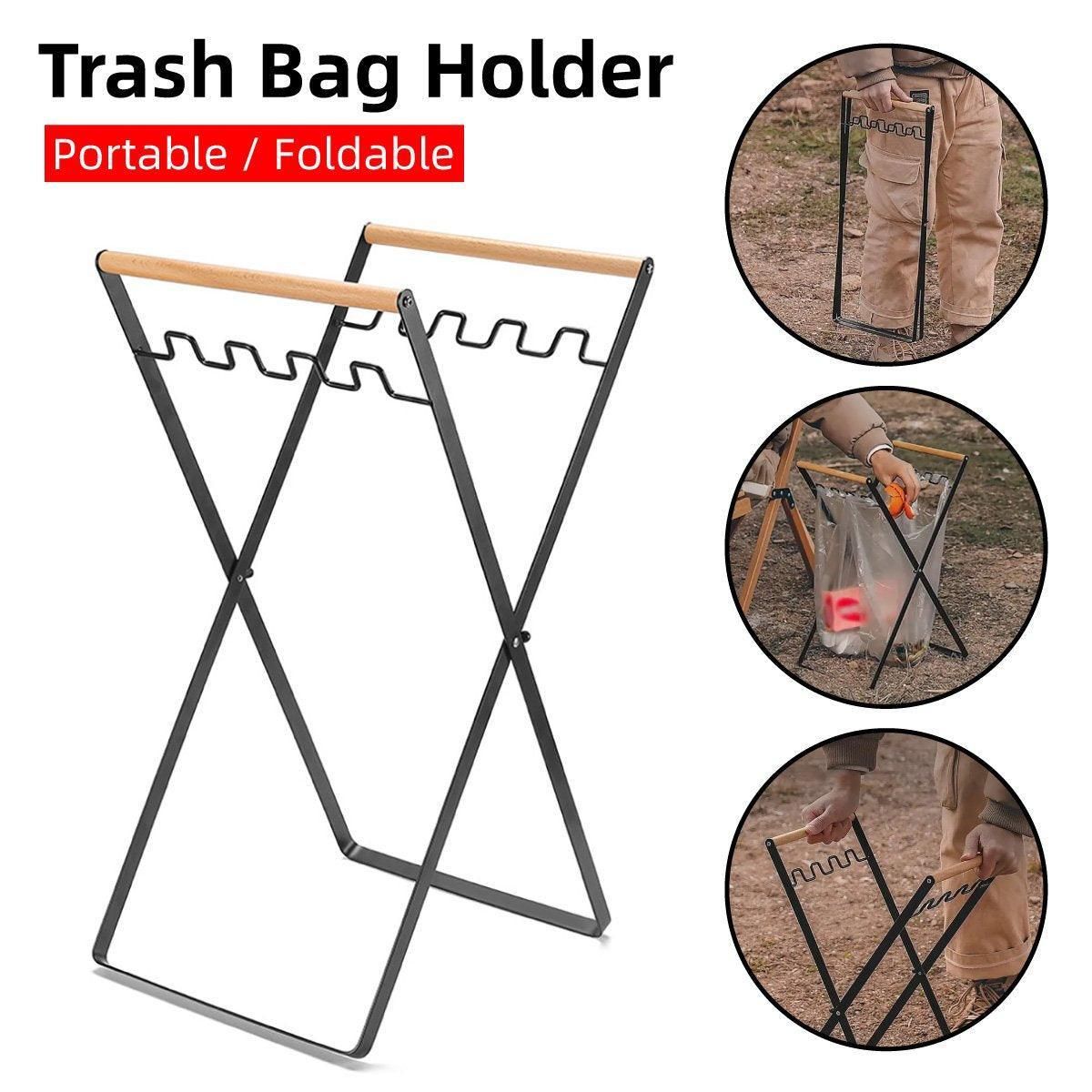 Outdoor Portable Wooden Folding Garbage Rack Picnic Barbecue Plastic Bag Holder V528-GARBAGE-RACK-BLACK-841147