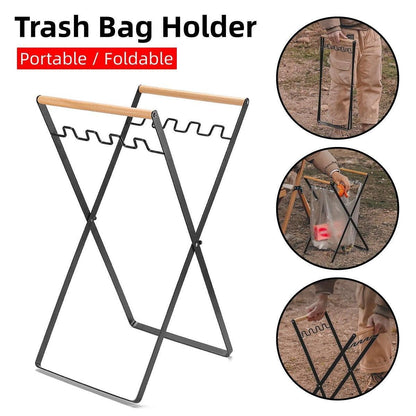 Outdoor Portable Wooden Folding Garbage Rack Picnic Barbecue Plastic Bag Holder V528-GARBAGE-RACK-BLACK-841147