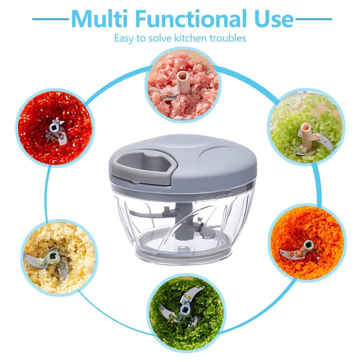 500ml Manual Meat Mincer Garlic Chopper Rotate Garlic Press Crusher Vegetable - Blue V528-GARLIC-500ML-BLUE-259455