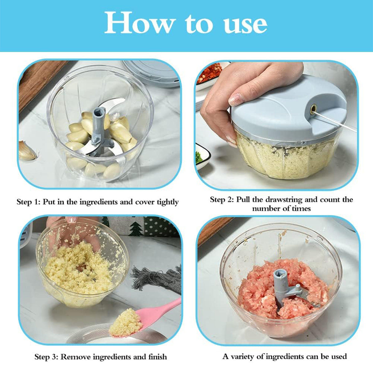 500ml Manual Meat Mincer Garlic Chopper Rotate Garlic Press Crusher Vegetable - Blue V528-GARLIC-500ML-BLUE-259455