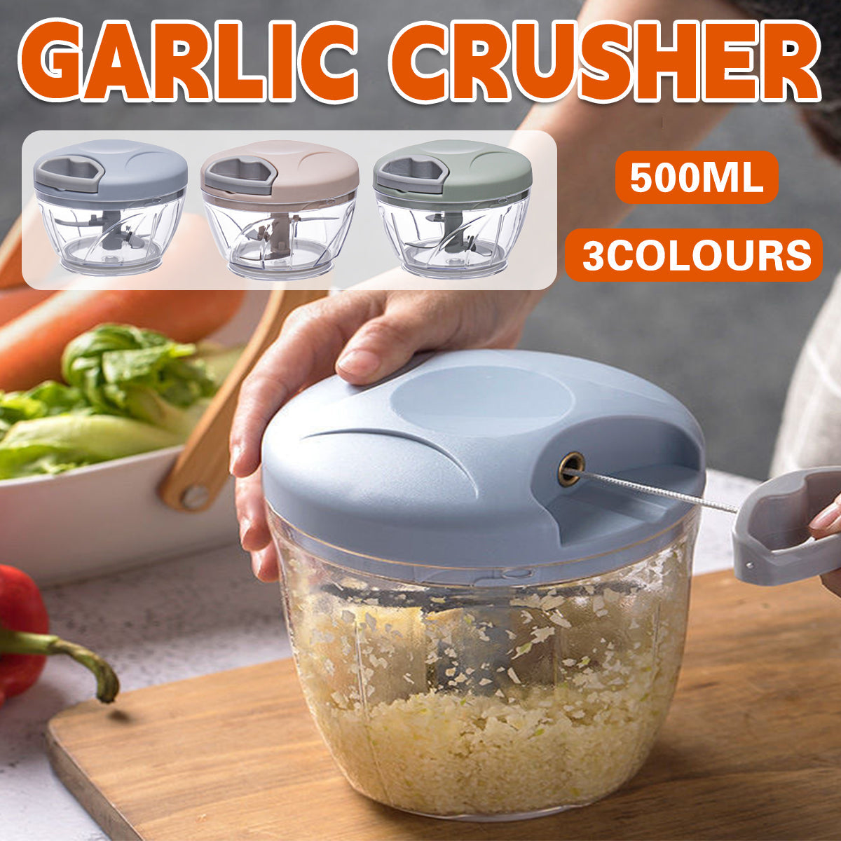 500ml Manual Meat Mincer Garlic Chopper Rotate Garlic Press Crusher Vegetable - Pink V528-GARLIC-500ML-PINK-289533