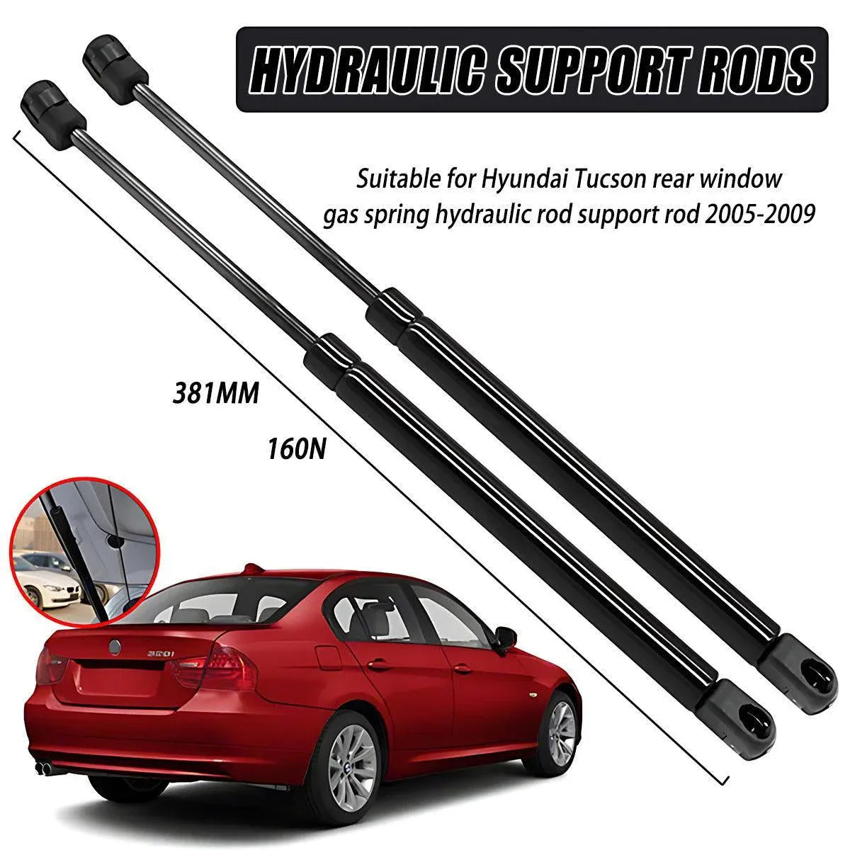 2x Gas Struts for Hyundai Tucson 2005-2009 Rear Window 381mm long 160N V528-GASSTRUTS-2PCS-935778