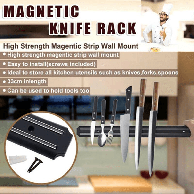 2X Magnetic Knife Rack Magnet Wall Mount Holder Strip Utensil Shelf Kitchen Tool V528-GBSCTDJ-330MM-BLACK-005456