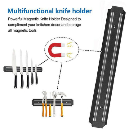 2X Magnetic Knife Rack Magnet Wall Mount Holder Strip Utensil Shelf Kitchen Tool V528-GBSCTDJ-330MM-BLACK-005456