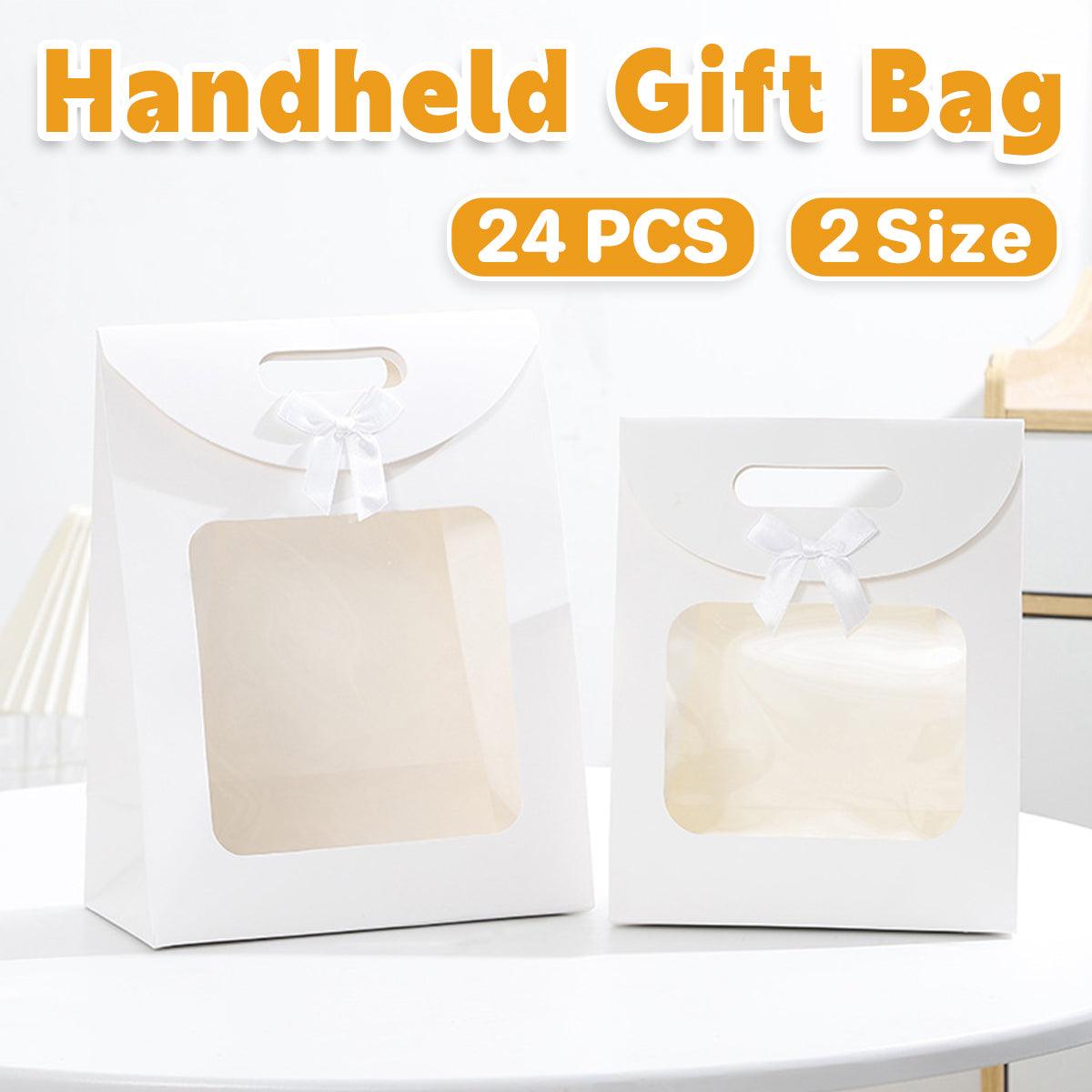24PCS Bow Flap Tote Bag Reusable Shopping Carry Bag Gift Party Packaging Bag - 26x19x9cm V528-GIFT-BAG-WHITE-24PCS-731791