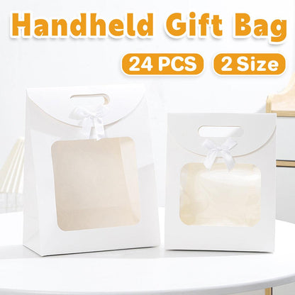 24PCS Bow Flap Tote Bag Reusable Shopping Carry Bag Gift Party Packaging Bag - 26x19x9cm V528-GIFT-BAG-WHITE-24PCS-731791