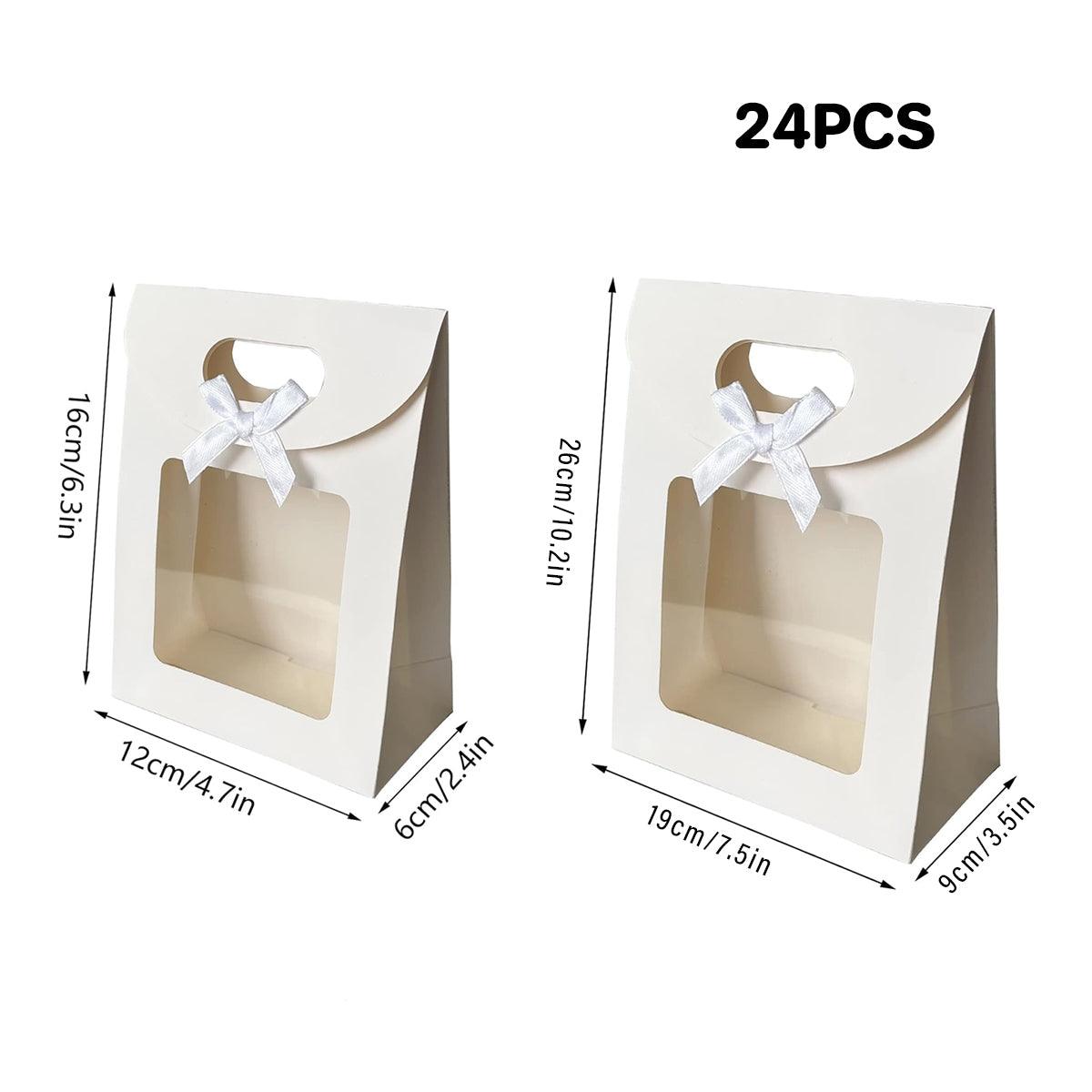 24PCS Bow Flap Tote Bag Reusable Shopping Carry Bag Gift Party Packaging Bag - 26x19x9cm V528-GIFT-BAG-WHITE-24PCS-731791