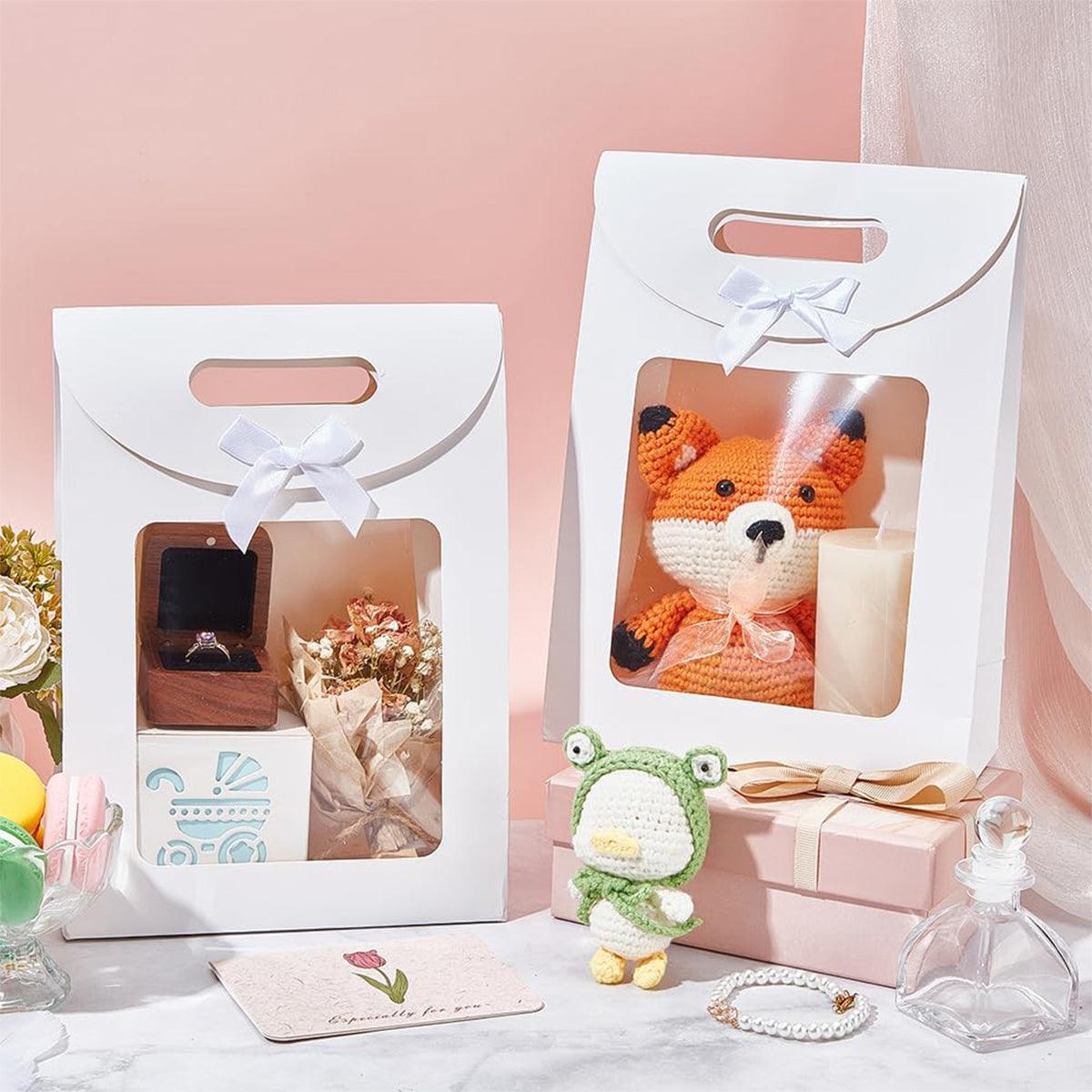 24PCS Bow Flap Tote Bag Reusable Shopping Carry Bag Gift Party Packaging Bag - 26x19x9cm V528-GIFT-BAG-WHITE-24PCS-731791
