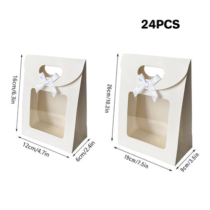 24PCS Bow Flap Tote Bag Reusable Shopping Carry Bag Gift Party Packaging Bag - 16x12x6cm V528-GIFT-BAG-WHITE-24PCS-969315
