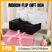 Elegant Ribbon Flip Folding Gift Boxes Multiple Colors High-Quality Cardboard - Orange V528-GIFT-BOX-5PCS-31-27-88-ORANGE-991156