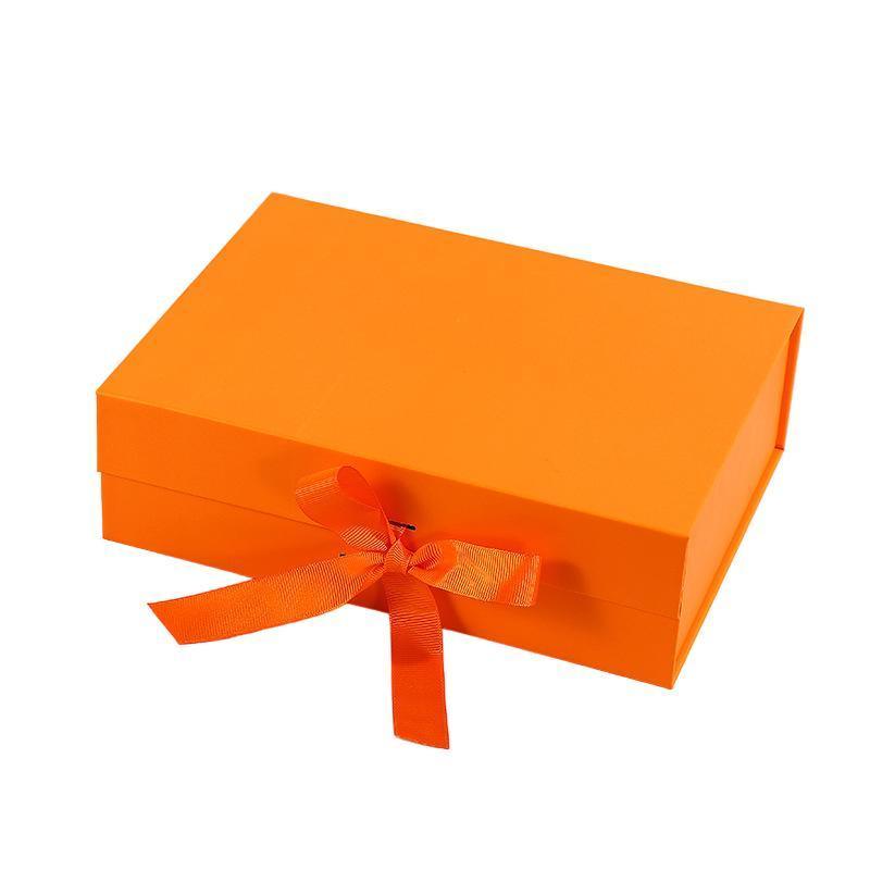 Elegant Ribbon Flip Folding Gift Boxes Multiple Colors High-Quality Cardboard - Orange V528-GIFT-BOX-5PCS-31-27-88-ORANGE-991156