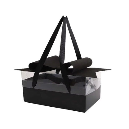 Clear Handheld Flower Gift Box Bow Fruit Flower Packaging Display Box Floral - Black V528-GIFT-BOX-BLACK-212441