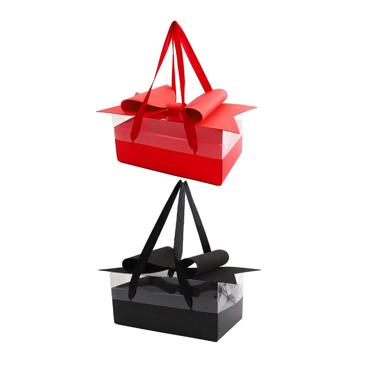 Clear Handheld Flower Gift Box Bow Fruit Flower Packaging Display Box Floral - Red V528-GIFT-BOX-RED-366786