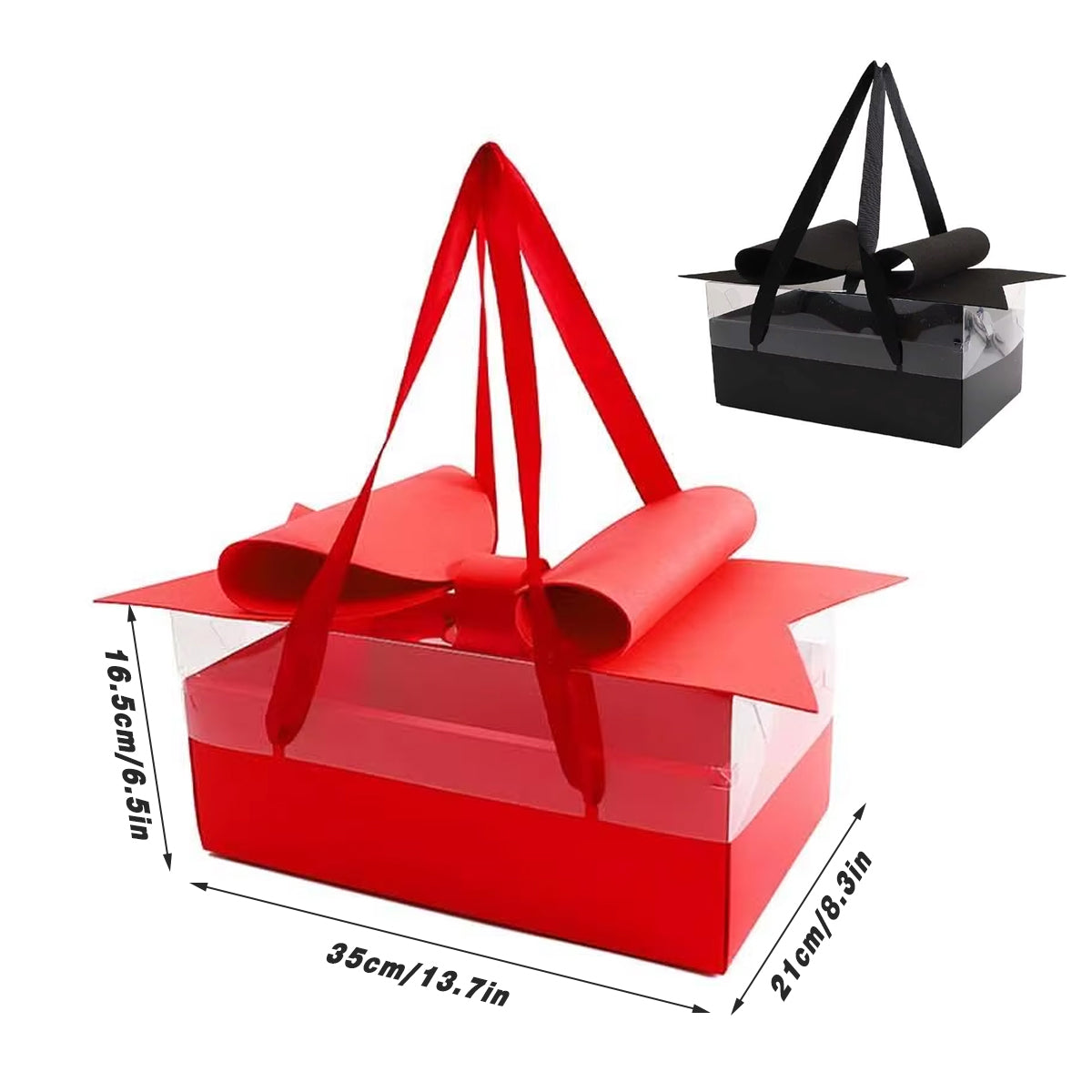 Clear Handheld Flower Gift Box Bow Fruit Flower Packaging Display Box Floral - Red V528-GIFT-BOX-RED-366786