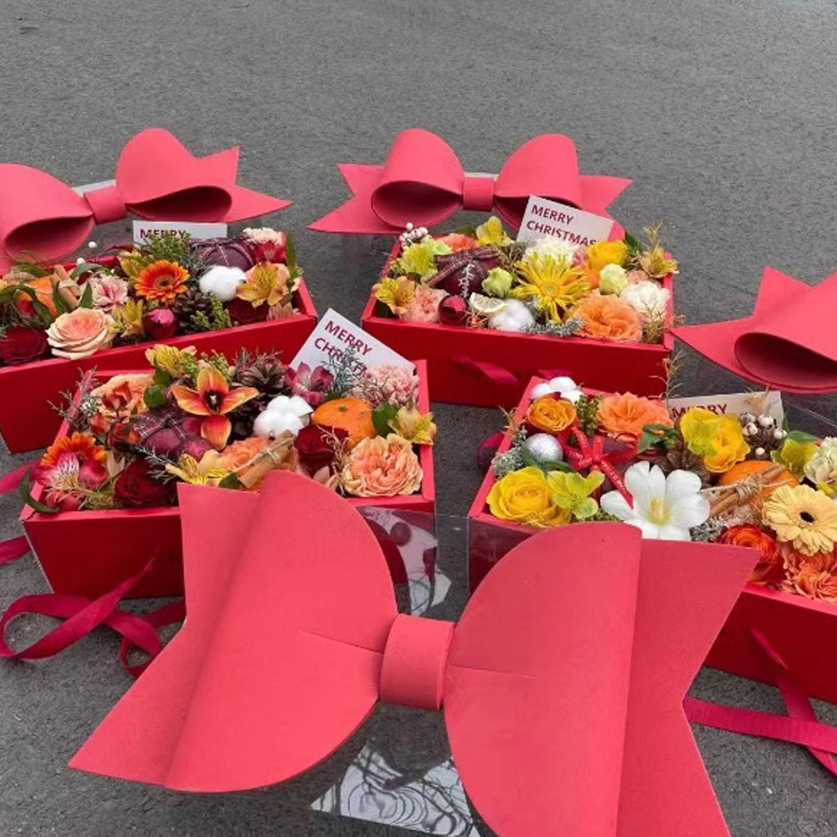 Clear Handheld Flower Gift Box Bow Fruit Flower Packaging Display Box Floral - Red V528-GIFT-BOX-RED-366786