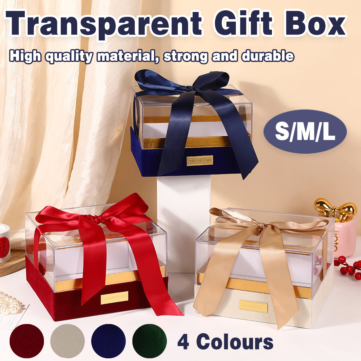 Acrylic Gift Box Clear Souvenir Display Case Bow Storage Container for Packaging - Red - L V528-GIFT-BOX-RED-L-710285