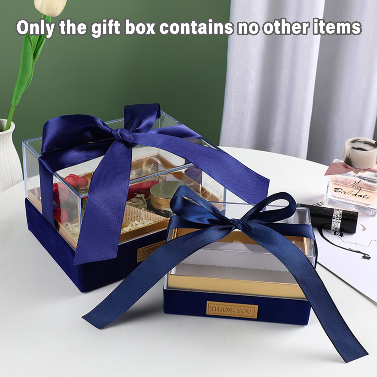 Acrylic Gift Box Clear Souvenir Display Case Bow Storage Container for Packaging - Red - L V528-GIFT-BOX-RED-L-710285