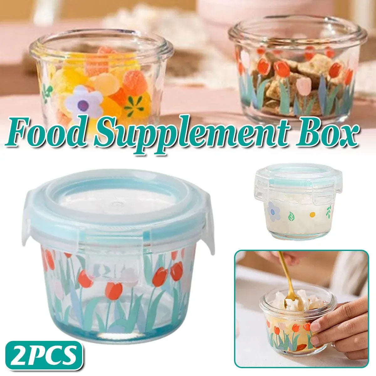 2pcs Glass Food Lunch Box Portable Fresh Seal Storage Container for Meal V528-GLASS-LUNCH-BOX-2PCS-769113