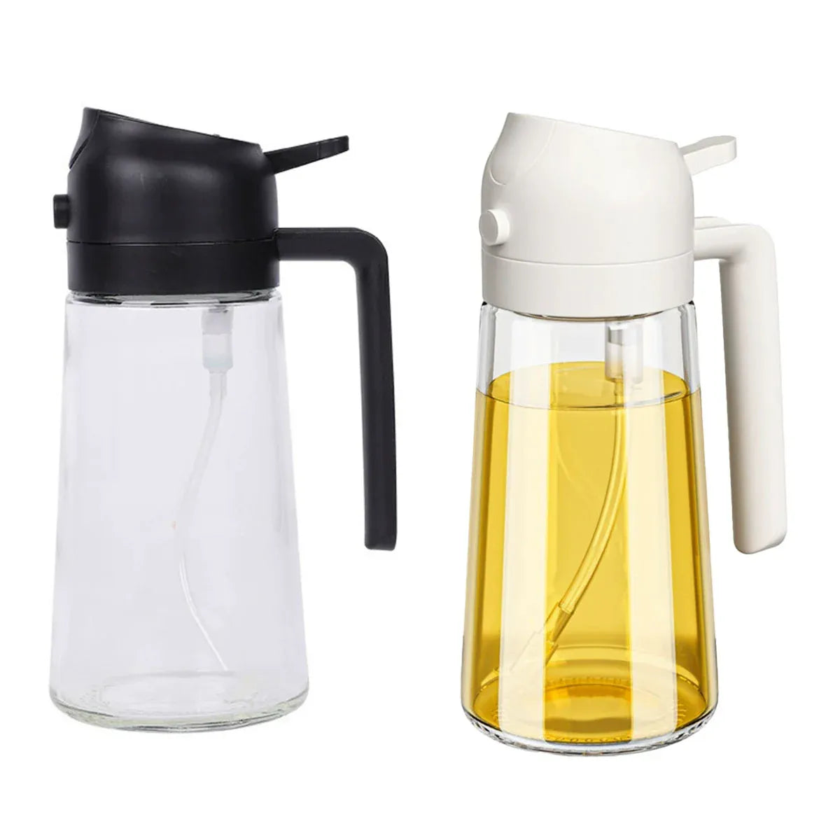 2-in-1 470ml Glass Oil Bottle Spray Pour Automatic Pressure Control Kitchen Tool - Beige V528-GLASS-OILCAN-BEIGE-650994