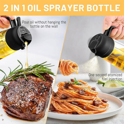 2-in-1 470ml Glass Oil Bottle Spray Pour Automatic Pressure Control Kitchen Tool - Beige V528-GLASS-OILCAN-BEIGE-650994