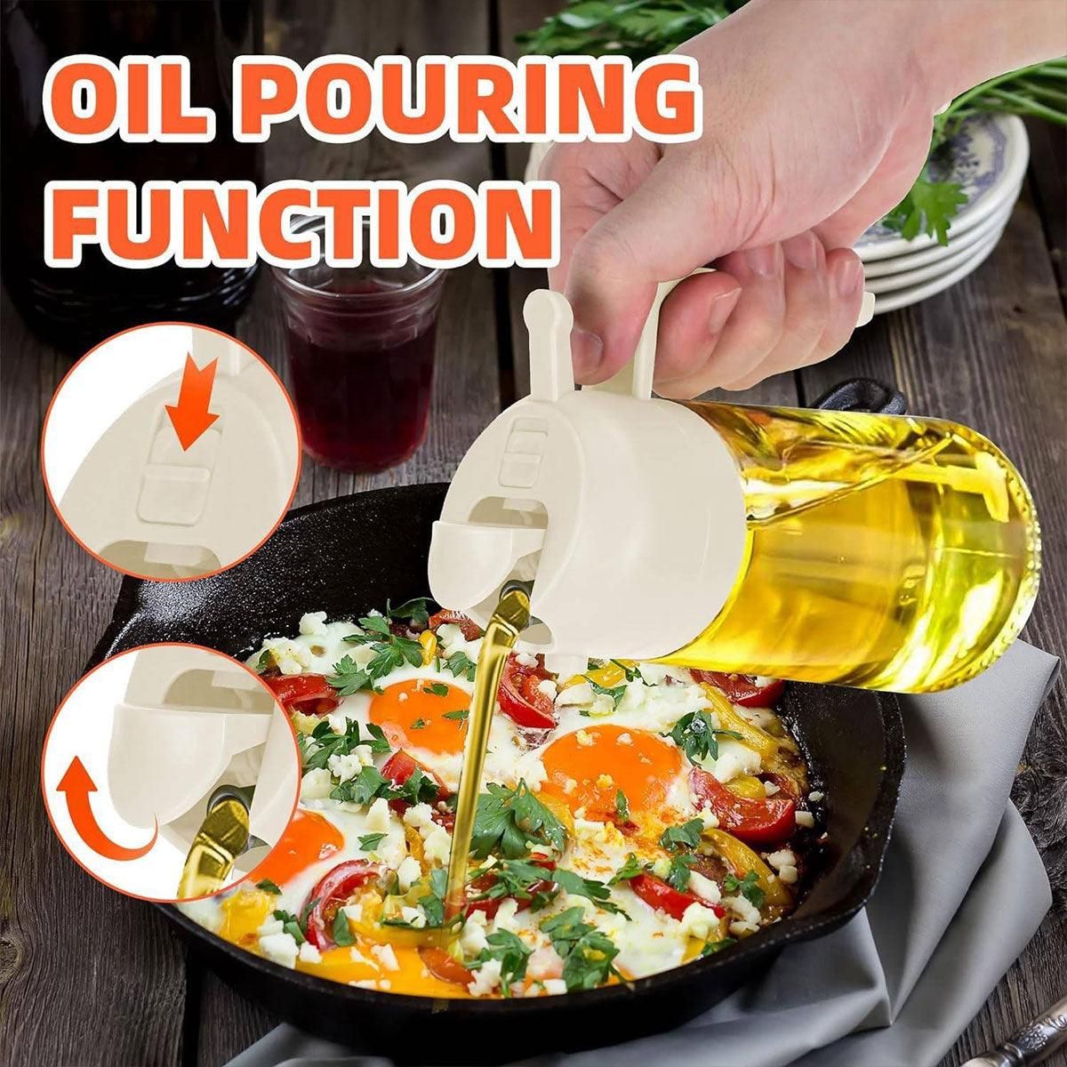 2-in-1 470ml Glass Oil Bottle Spray Pour Automatic Pressure Control Kitchen Tool - Beige V528-GLASS-OILCAN-BEIGE-650994