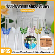 8pcs Colourful Butterfly Glass Straw Reusable Heat Resistant Proof MultiColours V528-GLASS-STRAW-8PCS-313500