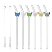 8pcs Colourful Butterfly Glass Straw Reusable Heat Resistant Proof MultiColours V528-GLASS-STRAW-8PCS-313500
