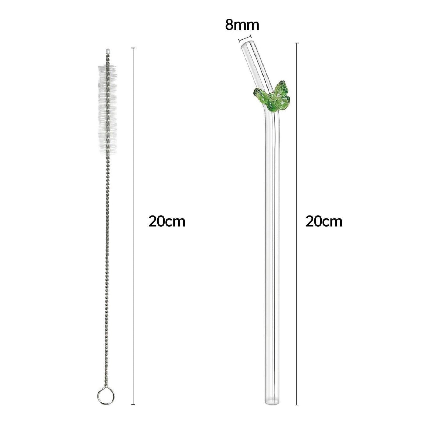 8pcs Colourful Butterfly Glass Straw Reusable Heat Resistant Proof MultiColours V528-GLASS-STRAW-8PCS-313500