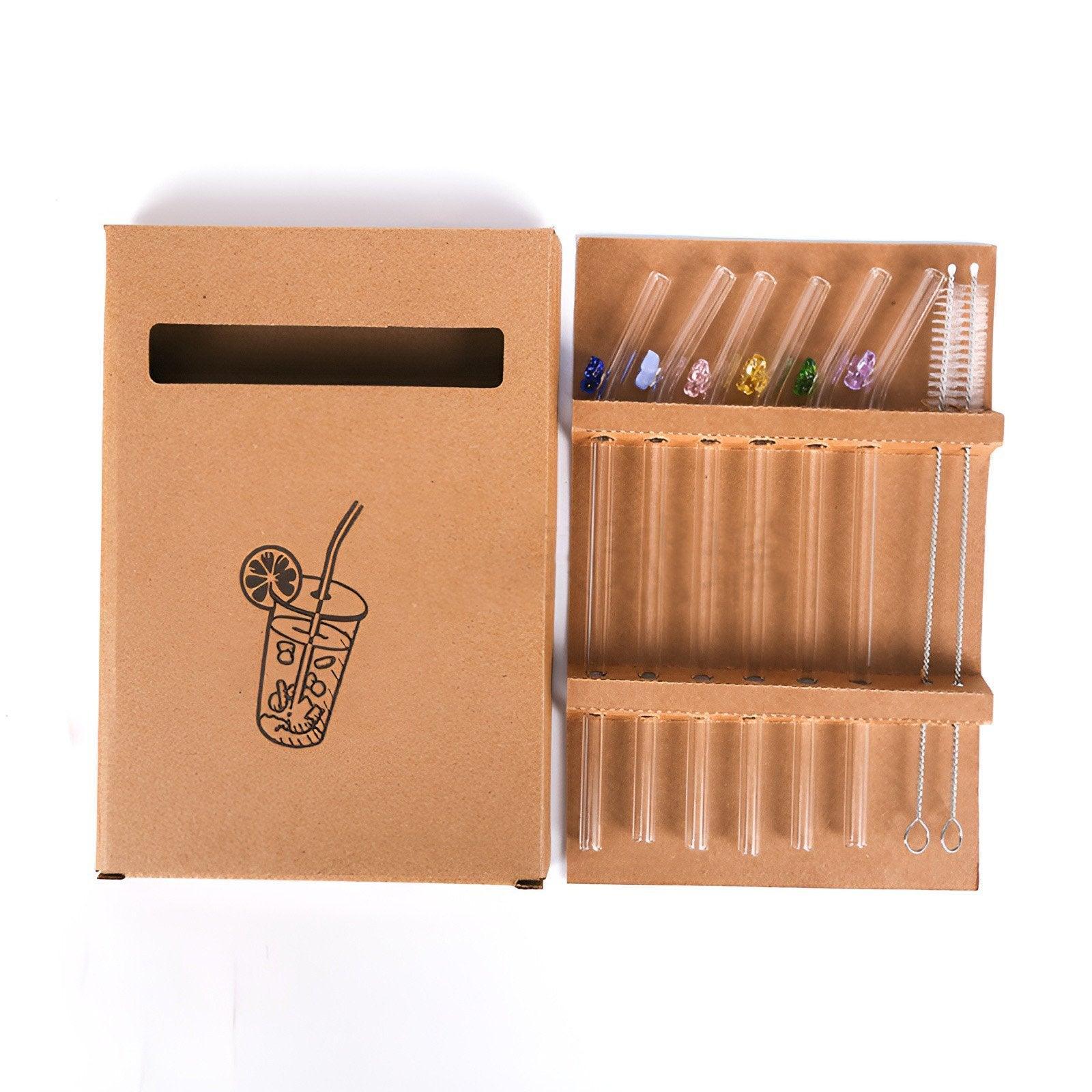 8pcs Colourful Butterfly Glass Straw Reusable Heat Resistant Proof MultiColours V528-GLASS-STRAW-8PCS-313500
