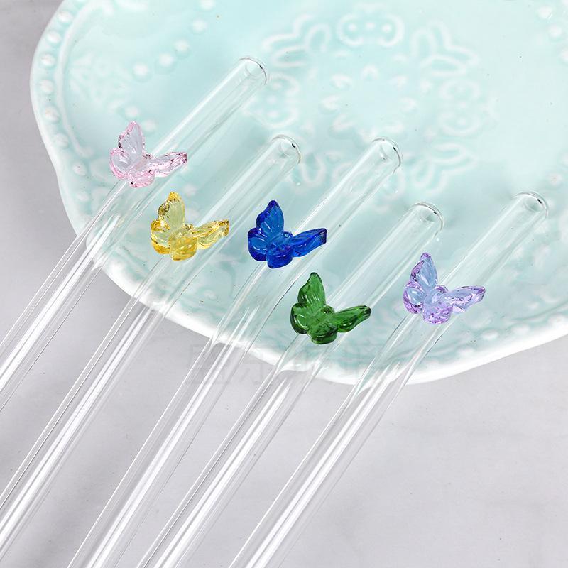 8pcs Colourful Butterfly Glass Straw Reusable Heat Resistant Proof MultiColours V528-GLASS-STRAW-8PCS-313500
