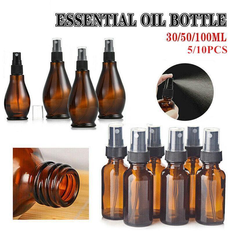 30-100Ml Amber Glass Essential Oil Spray Roller Bottles Mist Sprayer Containers - 30 ML 5PCS