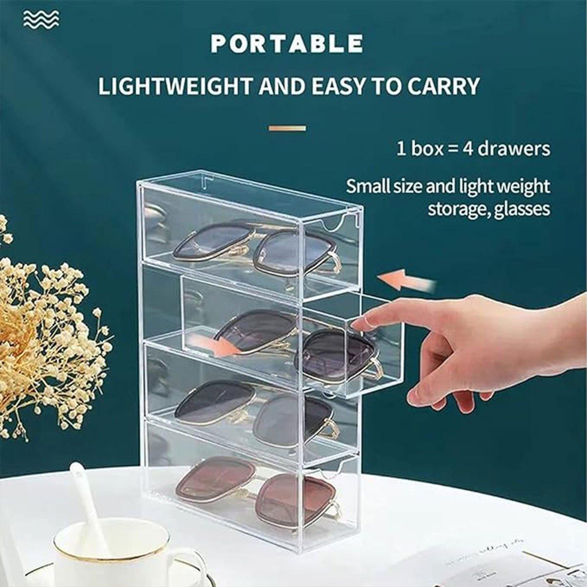 Stackable Acrylic Glasses Sunglasses Display Box Four Layer Drawer Storage V528-GLASSES-CASE-4TH-FLOOR-742995