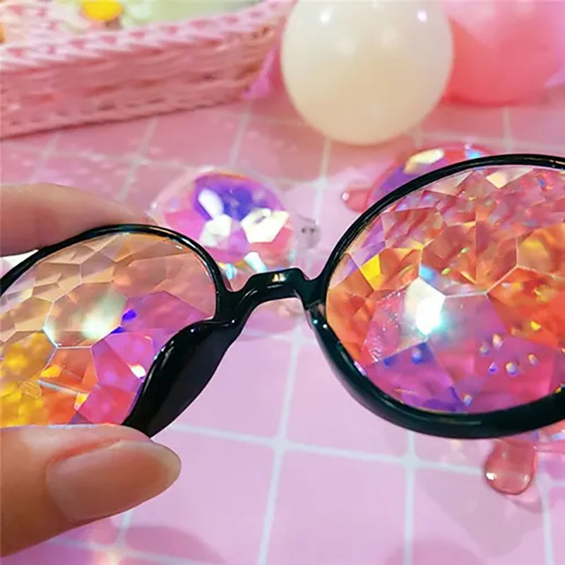 Festival Rave Kaleidoscope Glasses Prism Lens Crystal Effect Party Sunglasses - Pink V528-GLASSESRAVE-PINK-772904