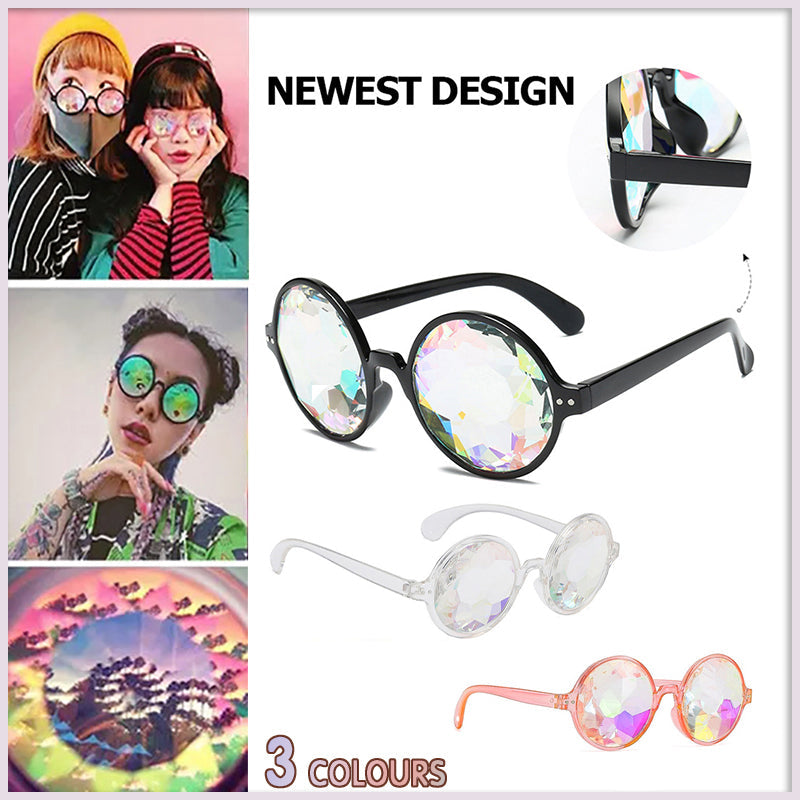 Festival Rave Kaleidoscope Glasses Prism Lens Crystal Effect Party Sunglasses - White V528-GLASSESRAVE-WHITE-980071