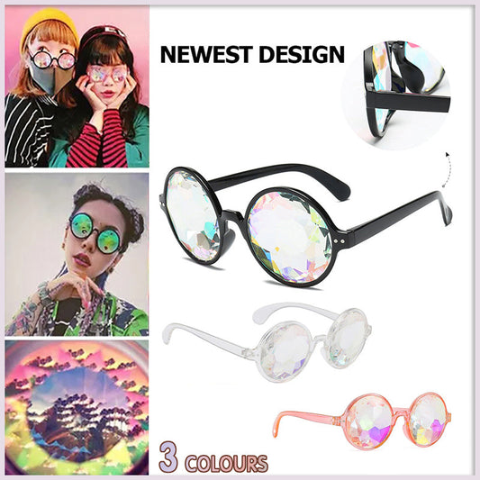 Festival Rave Kaleidoscope Glasses Prism Lens Crystal Effect Party Sunglasses - White V528-GLASSESRAVE-WHITE-980071
